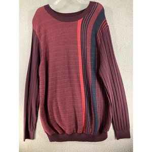 Perry Ellis Sweater Men's Tall 2XLT Burgundy Stripe‎ Cotton Modal Blend NEW